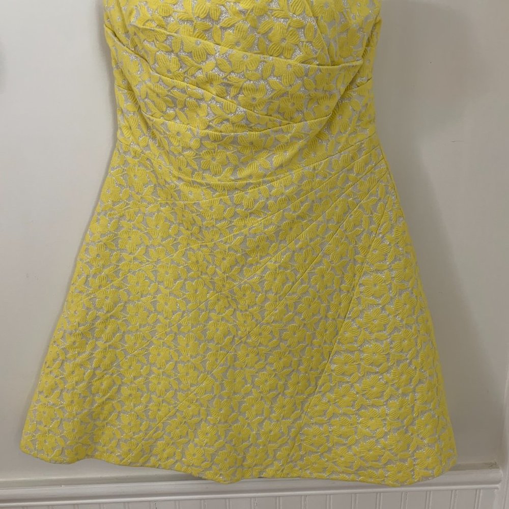 Alice + Olivia Strapless Yellow/Metallic Silver Jacquard Dress- Size 6 GORGEOUS! - Picture 5 of 13